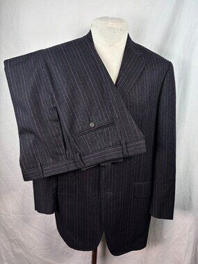 Etro Milano Italian Wool Suit 54 Purple Pinstripe Paisley Lining